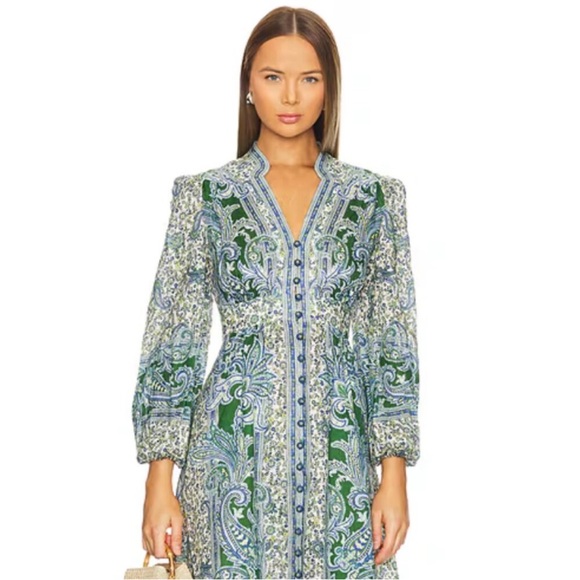NWT Zimmermann Ottie Plunge Midi Dress in Green Paisley US SZ 6 - Picture 2 of 12